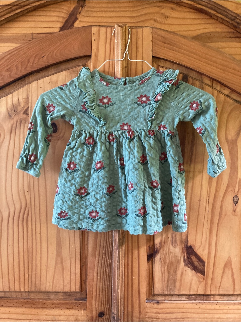 Girls Lauren Conrad Little Co green red flowers long sleeve dress size 2T